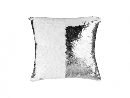 Flip Sequin Pillow Cover (White w/ Silver)