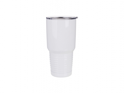 30oz Stainless Steel Tumbler with Ringneck Grip (White)
