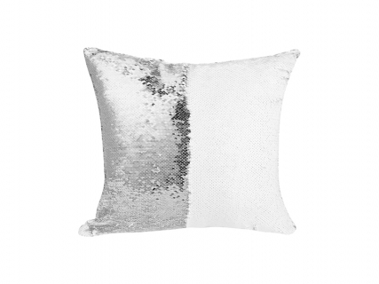 Flip Sequin Pillow Cover (White w/ Silver， 40*40cm)