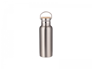500ml/17oz Portable Bamboo Lid Stainless Steel Bottle (Silver)