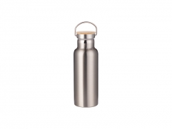 500ml/17oz Portable Bamboo Lid Stainless Steel Bottle (Silver)