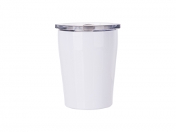 8oz/240ml Stainless Steel Milk Mug w/ Plastic Lid (White)
