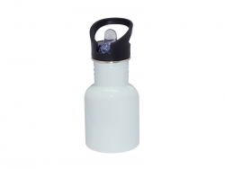 400ml Stainless Steel Water Bottle with Straw Top - White