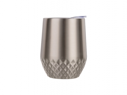 12oz Stainless Steel Stemless Wine Cup (Silver, Diamond Pattern)