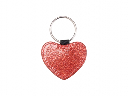 Glitter PU Leather Key Chain (Heart, Red)