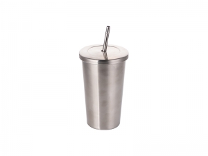 18oz/550ml Stainless Steel Tumbler with Straw &amp; Lid (Silver)   MOQ:3000