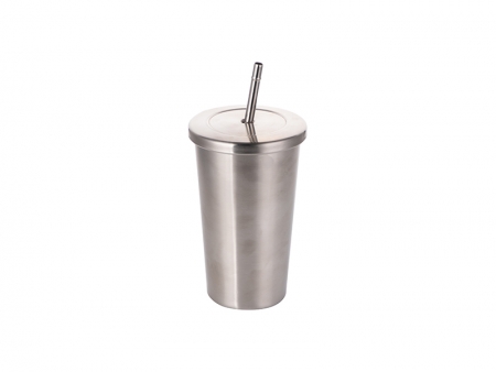 18oz/550ml Stainless Steel Tumbler with Straw &amp; Lid (Silver)   MOQ:3000