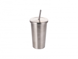 18oz/550ml Stainless Steel Tumbler with Straw &amp; Lid (Silver)   MOQ:3000