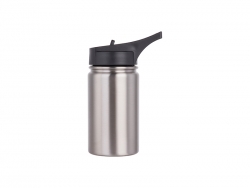 12oz/350ml Stainless Steel Flask w/ Sports Straw Cap Flip Lid (Silver)
