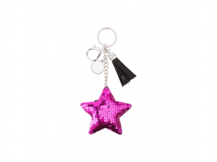 Sequin Keychain w/ Tassel and Insert (Purple Red Star)