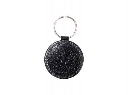 Glitter PU Leather Key Chain(Round, Black)