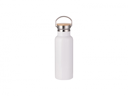 500ml/17oz Portable Bamboo Lid Stainless Steel Bottle (White)