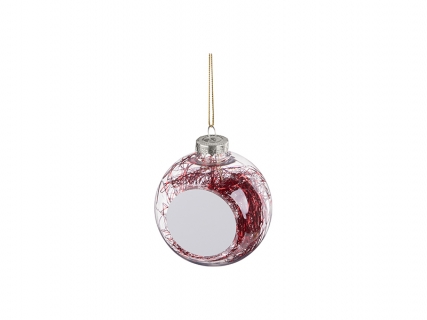8cm Plastic Christmas Ball Ornament w/ Red String (Clear)